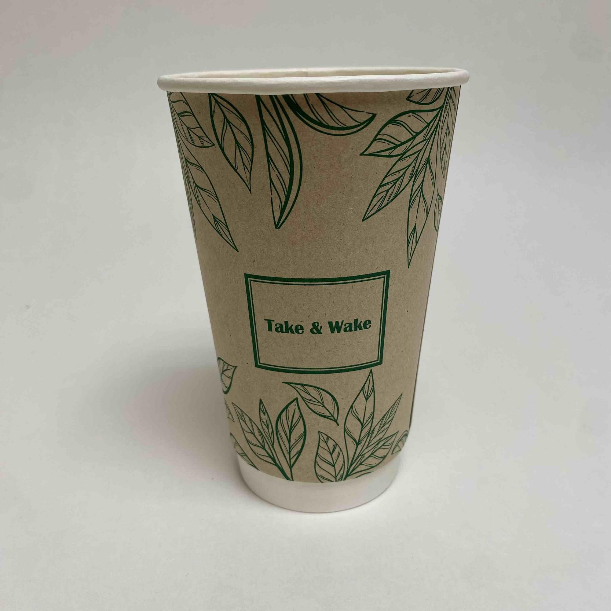 Стакан бумажный 450/500 мл «Take and Wake», двухслойный, 25 штук/упак.