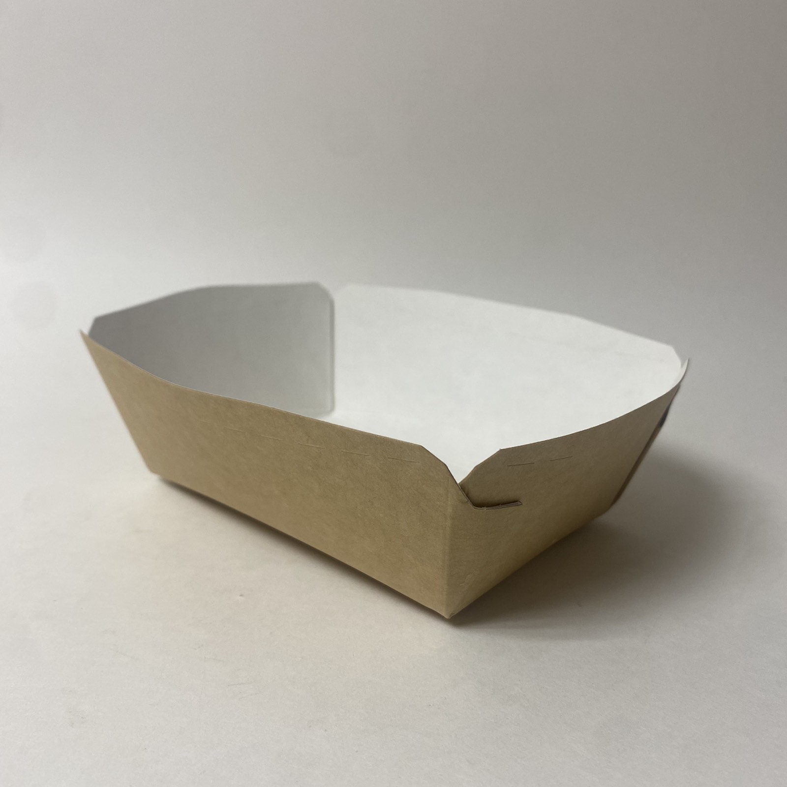 Лоток 400 мл со скругленным дном крафт/белый, 50 штук/упак.