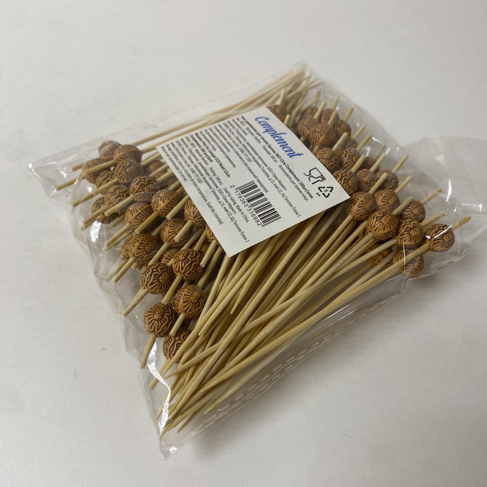 Пика деревянная Бусина ЭКО  12см, 100шт/упак