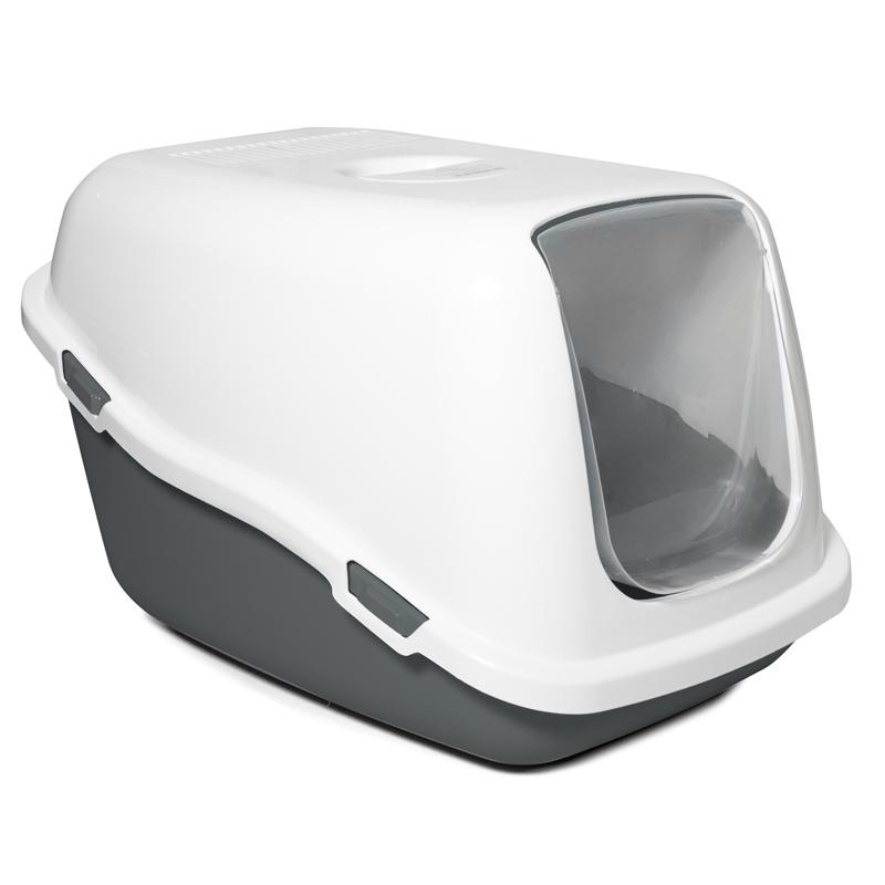 Туалет для кошек закрытый "Клозет", серый/белый