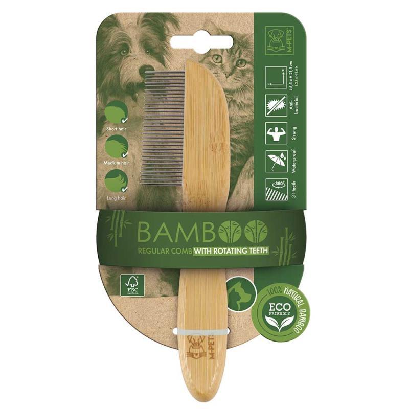 M-PETS Бамбуковая расчёска BAMBOO Regular Comb With Rotating Tees с вращающимся зубьями