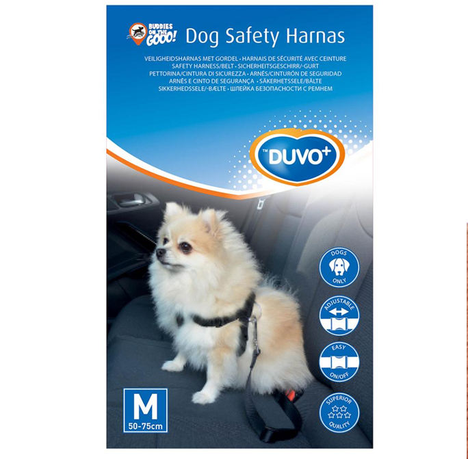 DUVO+ Шлейка для собак автомобильная, черная, M (Нидерланды)