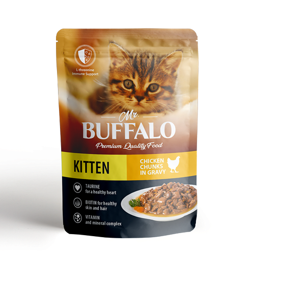 Mr.Buffalo Влажный корм пауч для котят, нежный цыпленок в соусе, 85 г