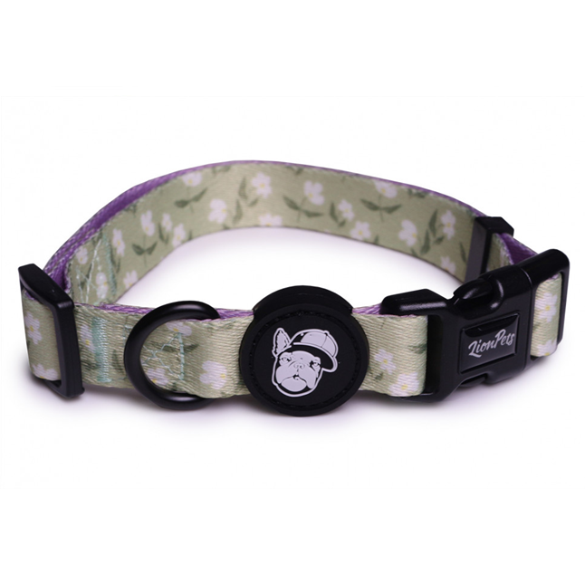 LionPets Ошейник для собак с рисунком (Цветы) зеленый