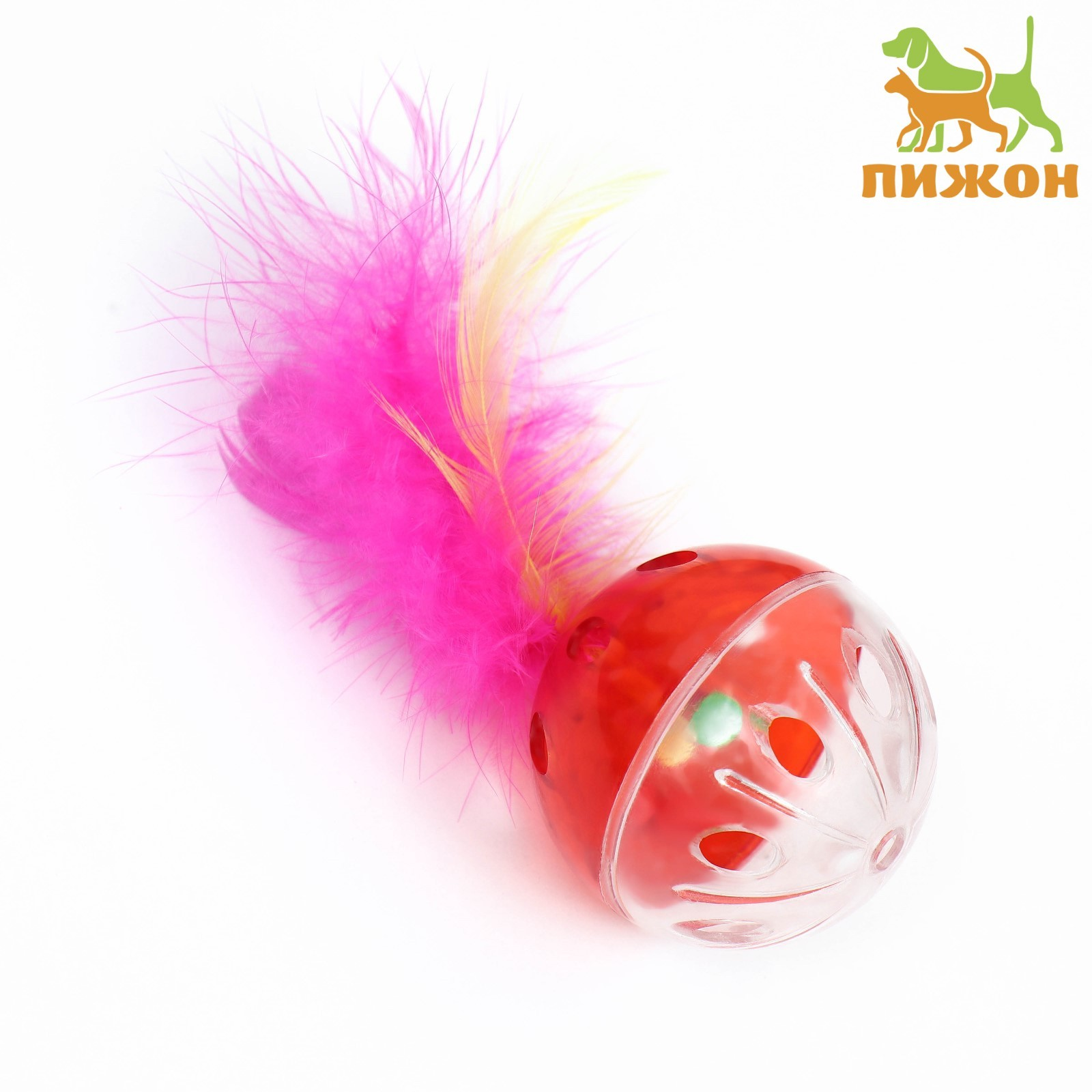 Шарик для кошек с бубенчиком Солнце с пером, 4 см