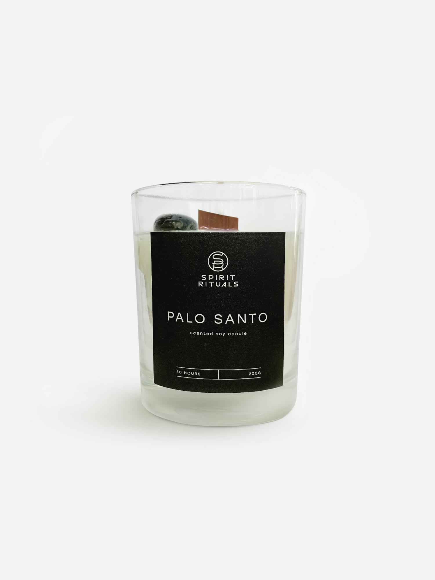 Соевая свеча с эфирным маслом пало санто с кристаллом/ деревянный фитиль 200 мл