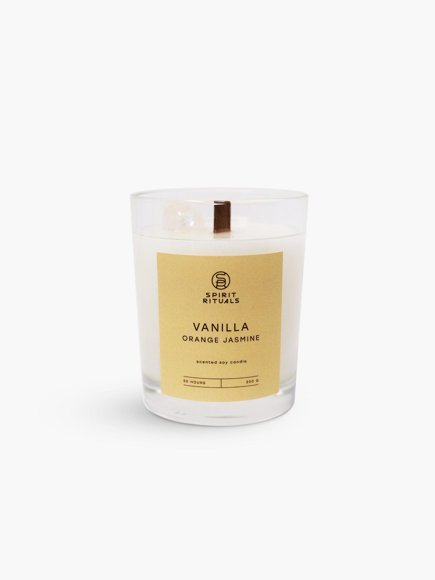 Соевая свеча с эфирным маслом ванили, апельсина, жасмина  / деревянный фитиль 200 мл