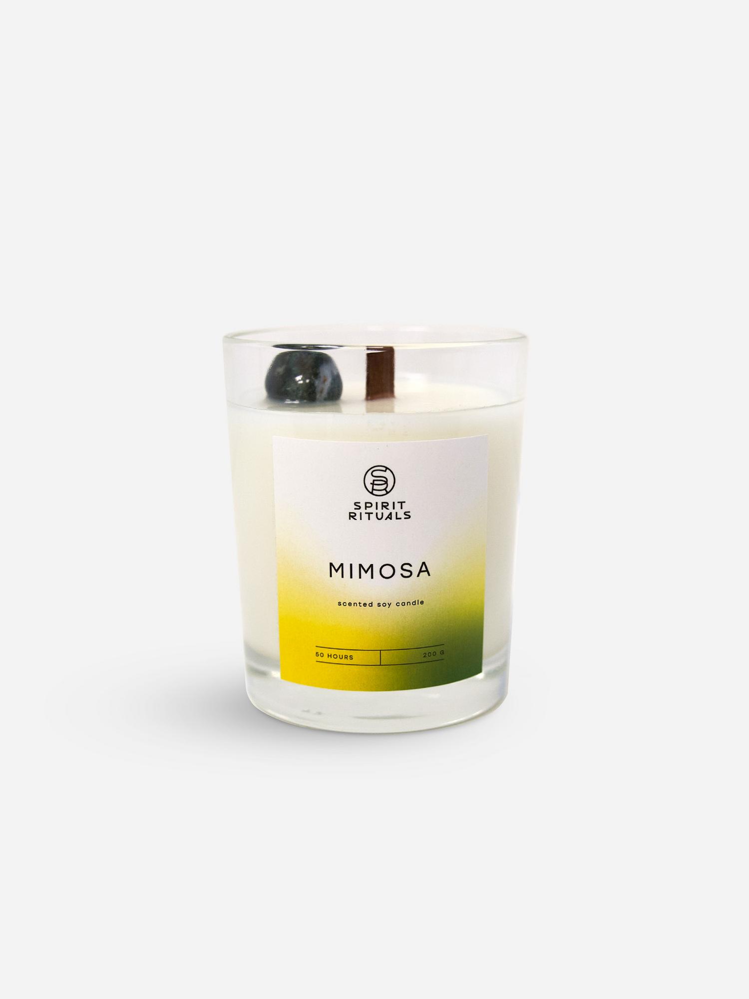 Соевая свеча с эфирным маслом Мимозы / деревянный фитиль 200 мл