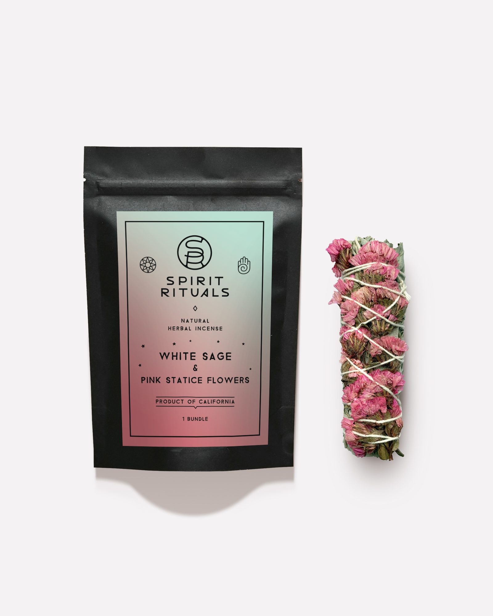 Калифорнийский белый шалфей с цветами розовой статицы