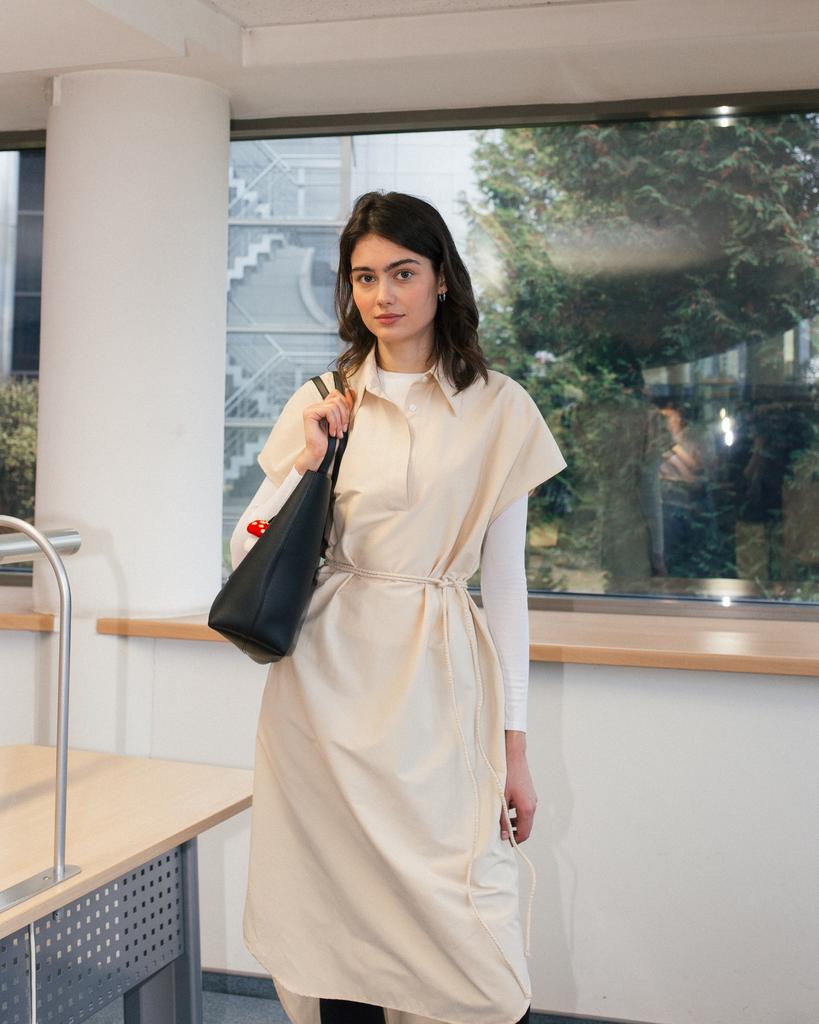 Платье с укороченным рукавом, сливочный