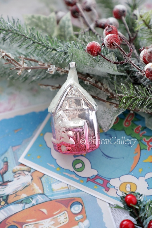 Винтажная елочная игрушка  Домик №43. ГДР.