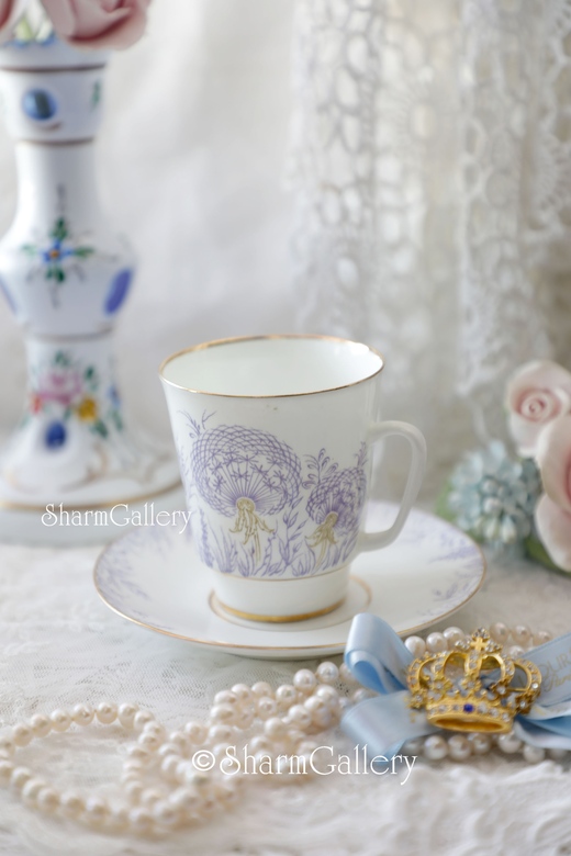 Чашка с блюдцем кофейная "Одуванчики". Винтаж, фарфор, ЛФЗ.