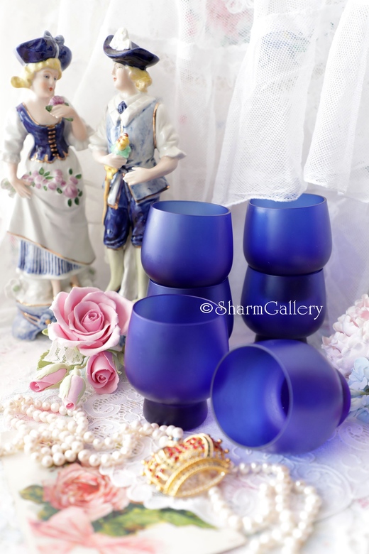 Набор синих стаканчиков. Винтаж, СССР, кобальт, стекло.