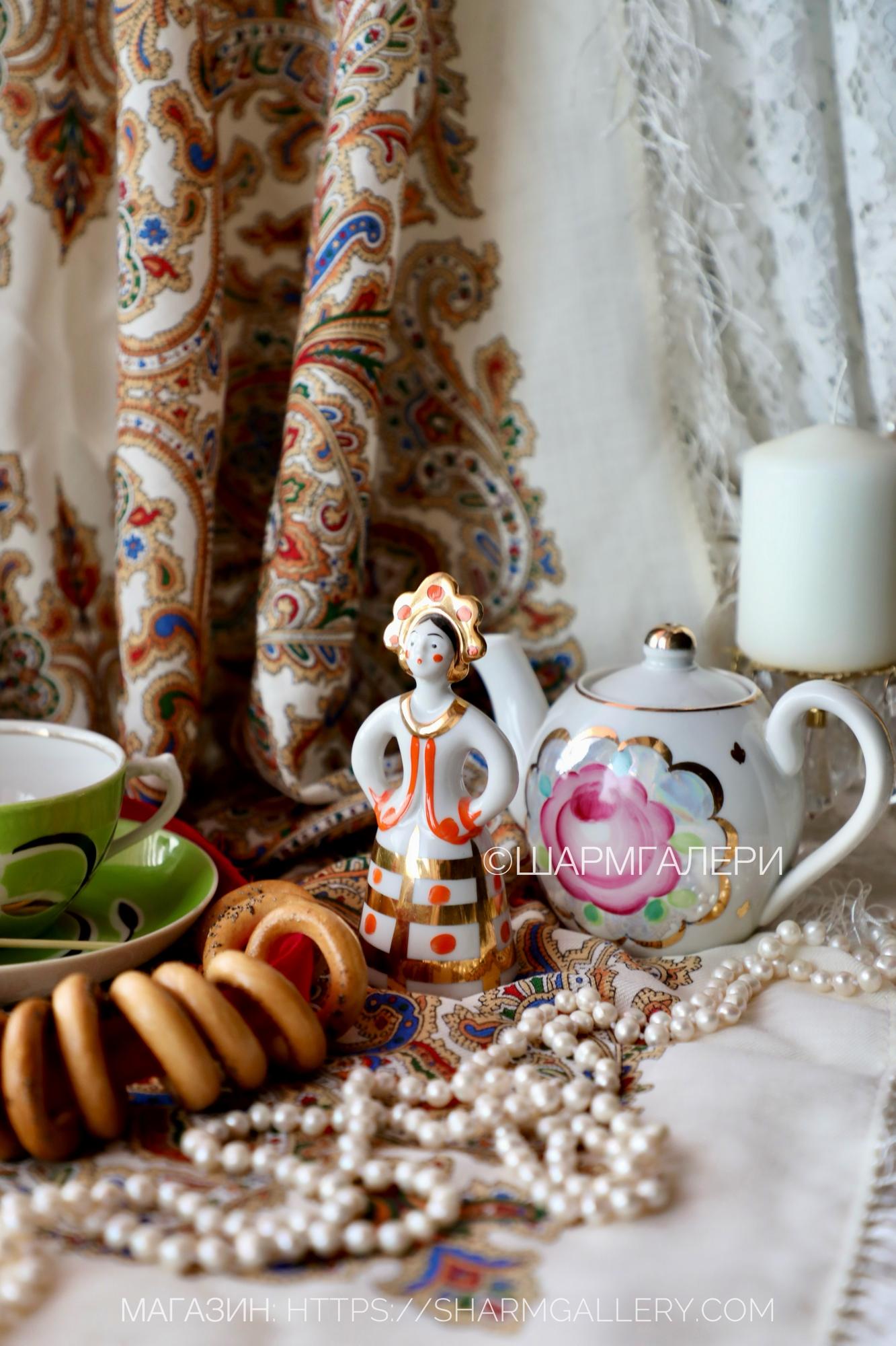 Статуэтка Девушка в кокошнике (Дымковская игрушка) фарфор Дулево, СССР.  №4