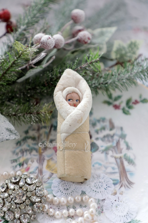 Елочная игрушка из ваты "Младенец" (пеленашка) СССР. №5.