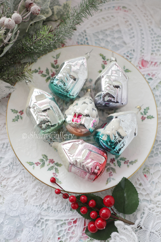 Набор елочных игрушек "Деревенька" домики, №164, ГДР-СССР, 6шт.