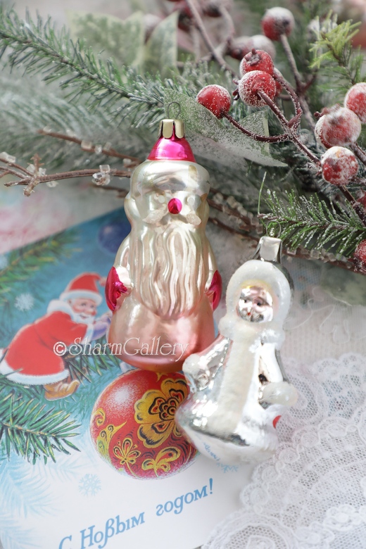 Набор елочных игрушек СССР "Дед Мороз и Снегурочка". №160.