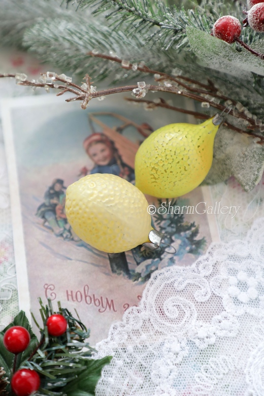 Набор елочных игрушек СССР "Лимоны". №163.