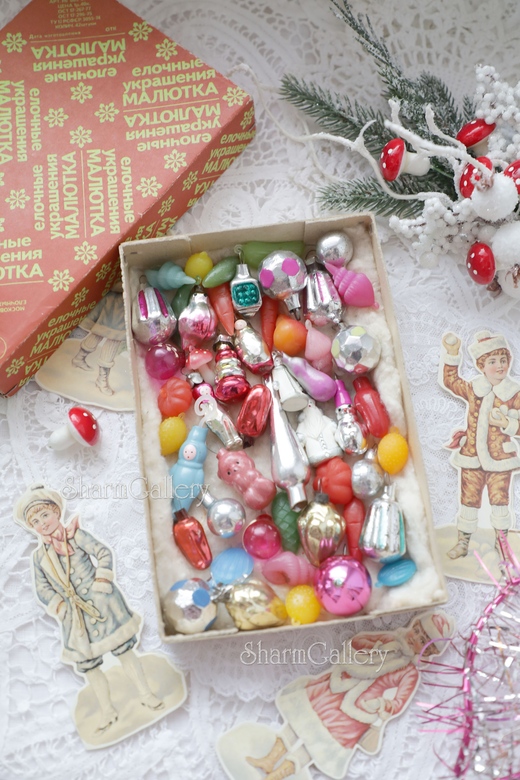 Набор елочных игрушек Малютка №33, 49шт., коробке! СССР.