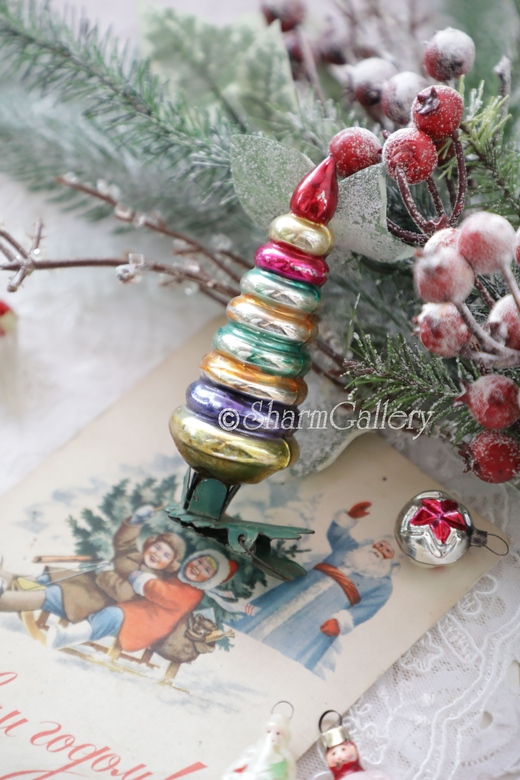 Пирамидка - елочка. №14 Елочная игрушка, стекло на прищепке, СССР.