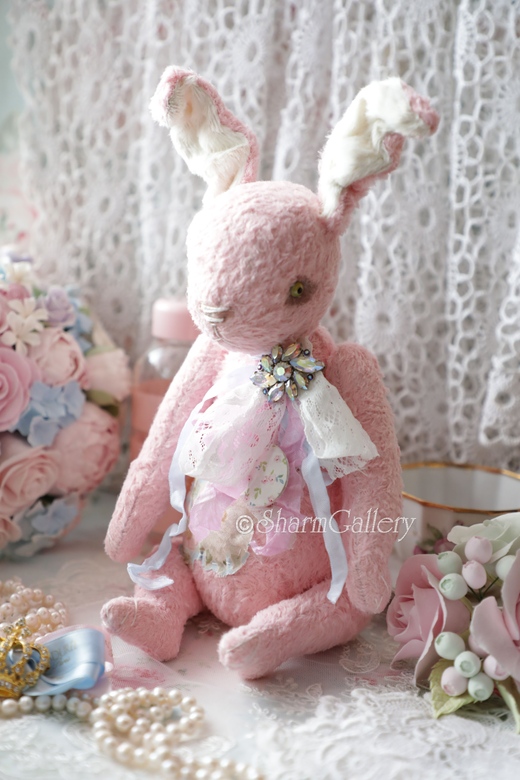 Заяц/Кролик "Розовый зефир", шебби тедди. Коллекционная игрушка.