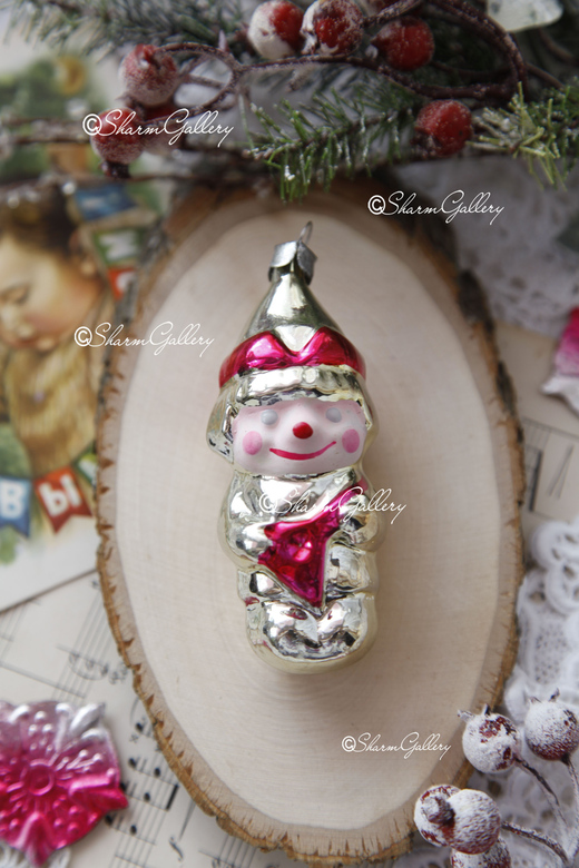 Петрушка/Скоморох с балалайкой. Елочная игрушка, СССР.