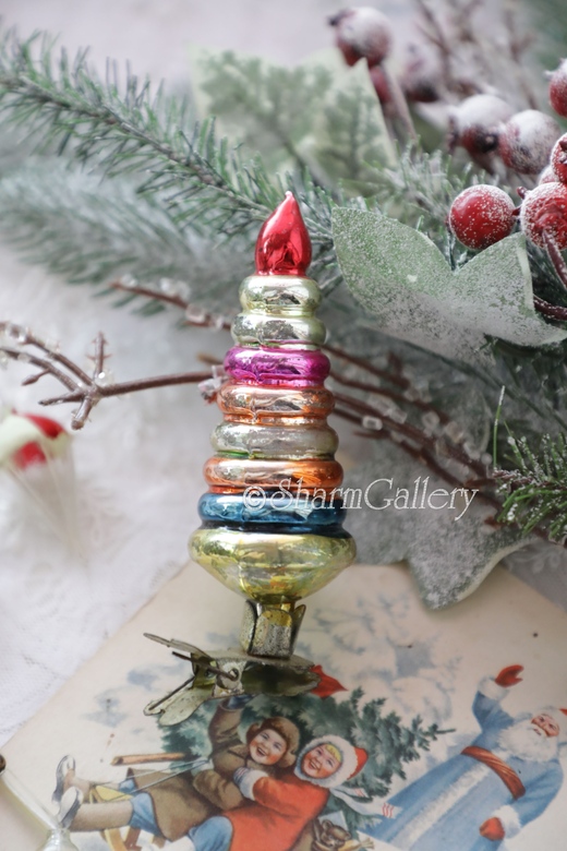 Пирамидка - елочка. №15 Елочная игрушка, стекло на прищепке, СССР.