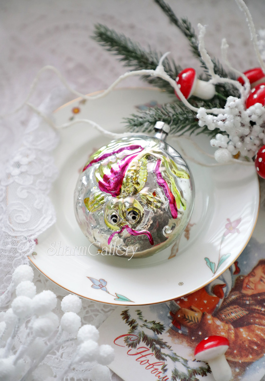 Старинный елочный шар №3. "Мотылек". СССР. Винтаж.