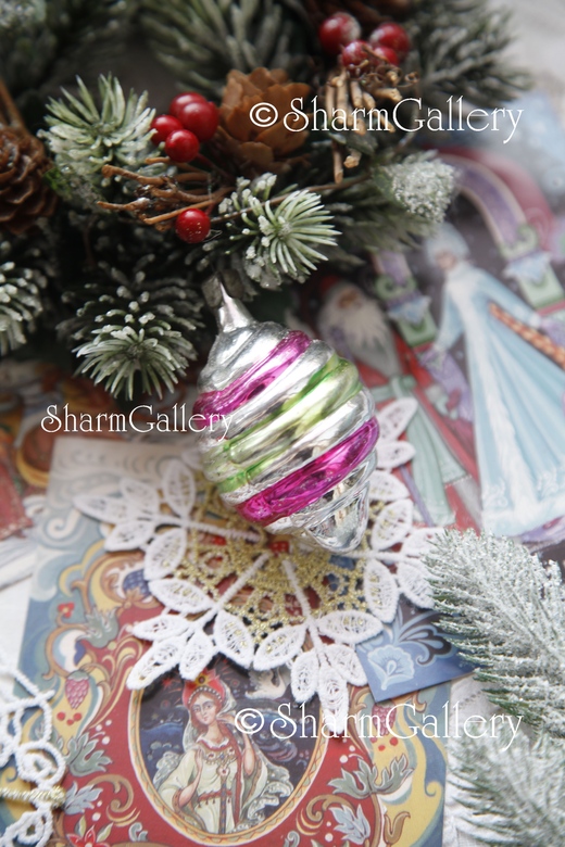 Старинный елочный шар "Радужный". СССР. Винтаж.