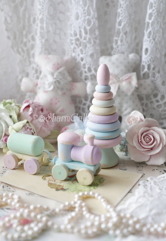 Набор деревянных игрушек "Паровозик и пирамидка". Ручная работа.