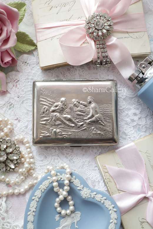 Портсигар "Охотники на привале".  Винтаж, СССР.