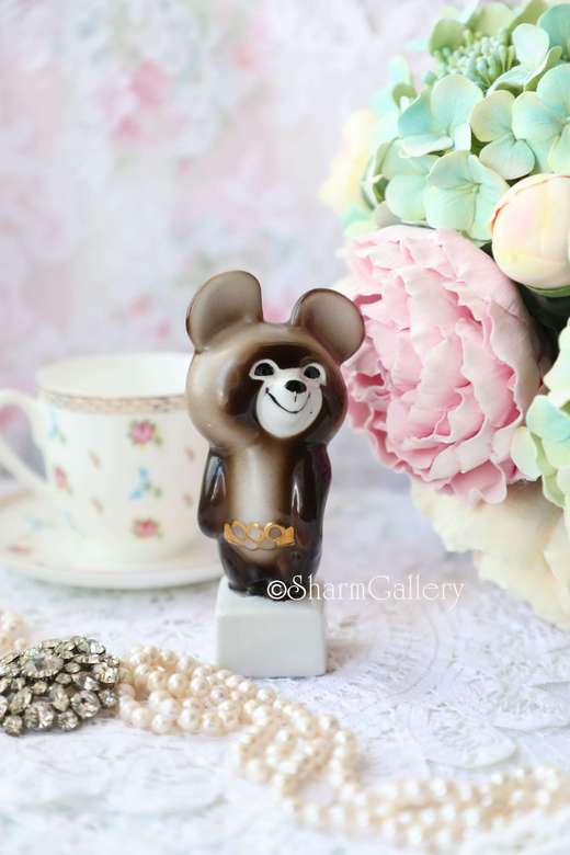 Статуэтка фарфор Вербилки "Мишка Олимпийский" (на кубе). №7. СССР.