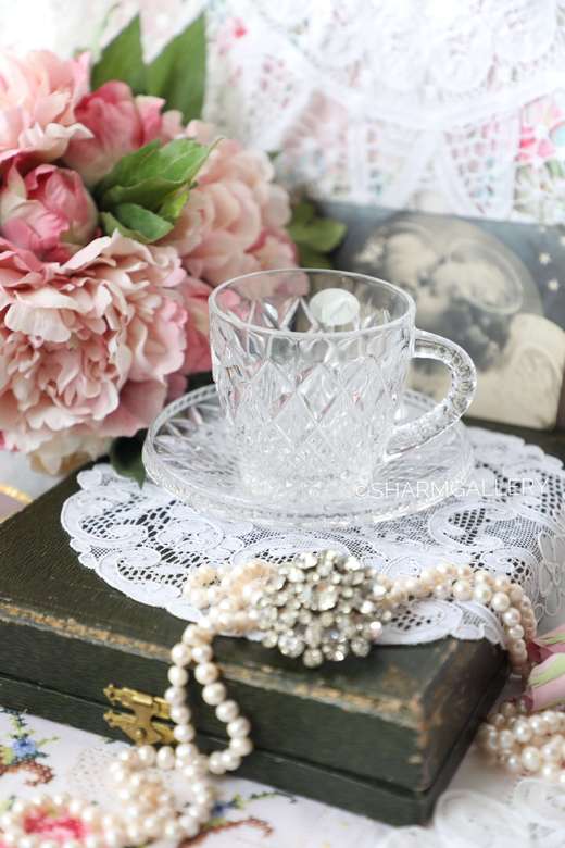 Винтажная чайная пара, хрусталь, Богемия, Чехия.