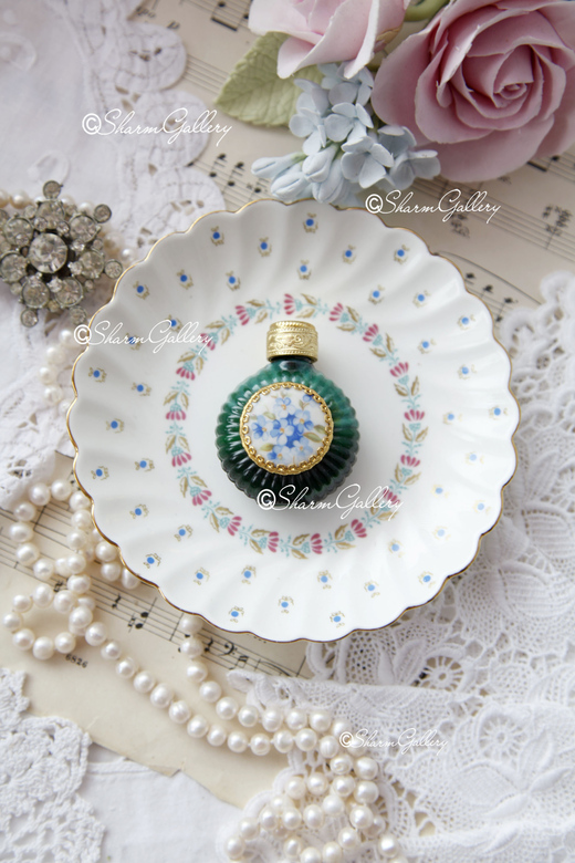 Флакон для духов "Незабудки". Стекло, винтаж, Чехословакия.