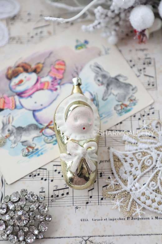 Младенец №5. (золотой) Винтажная елочная игрушка, стекло СССР.