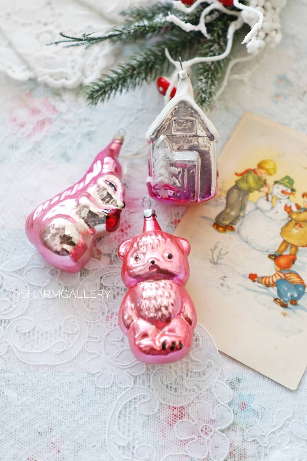 Набор елочных игрушек №171.  3шт., стекло, СССР.