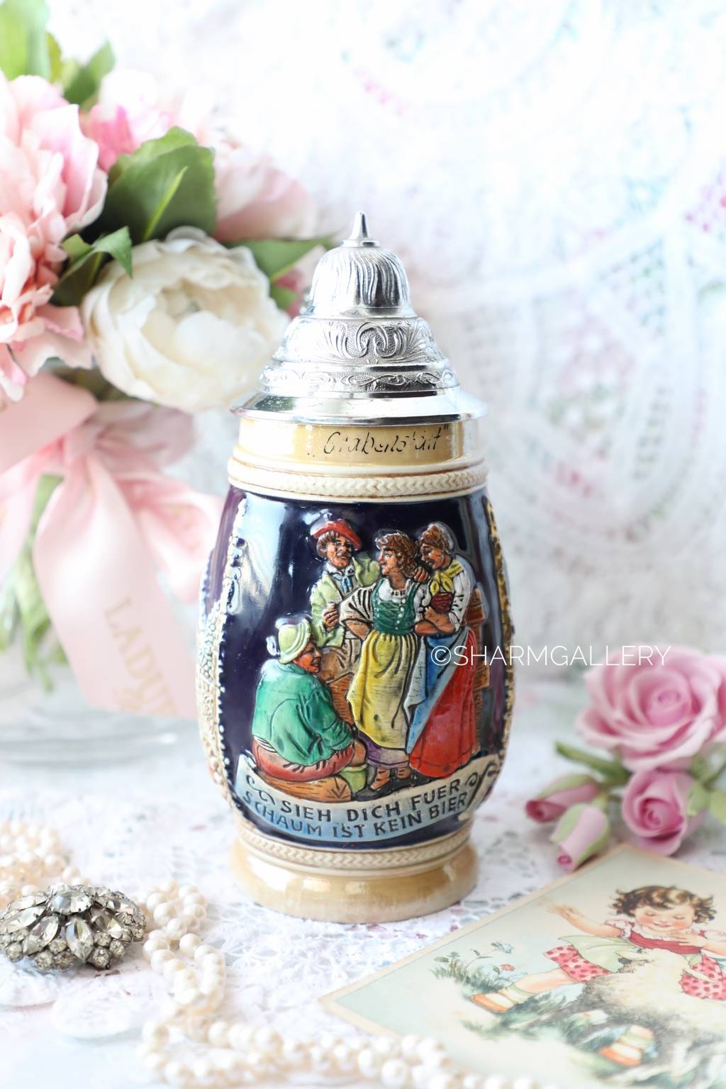 Винтажная пивная кружка №2. Германия, керамика, олово.