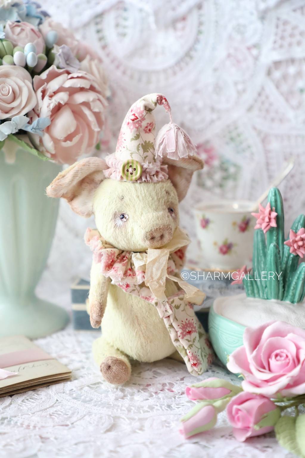 Тедди поросенок  "Салат". Ручная работа.