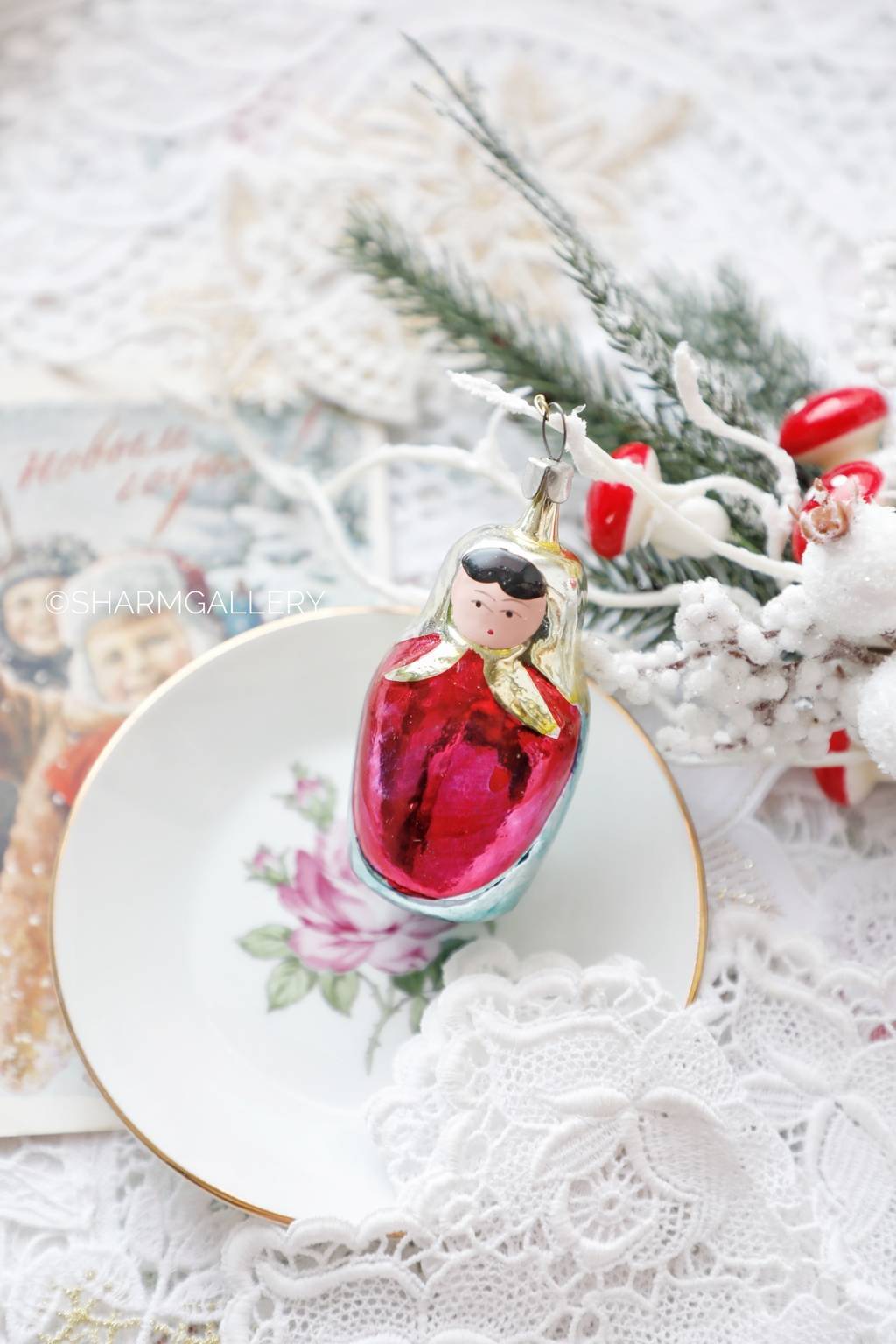 Матрешка. №16. Елочная игрушка, стекло, подвес. СССР.