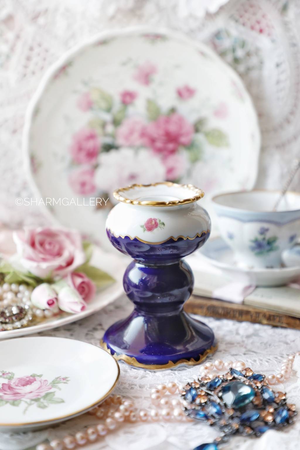 Подсвечник, кобальт. Фарфор Wallendorf (Валлендорф), Германия. Винтаж.