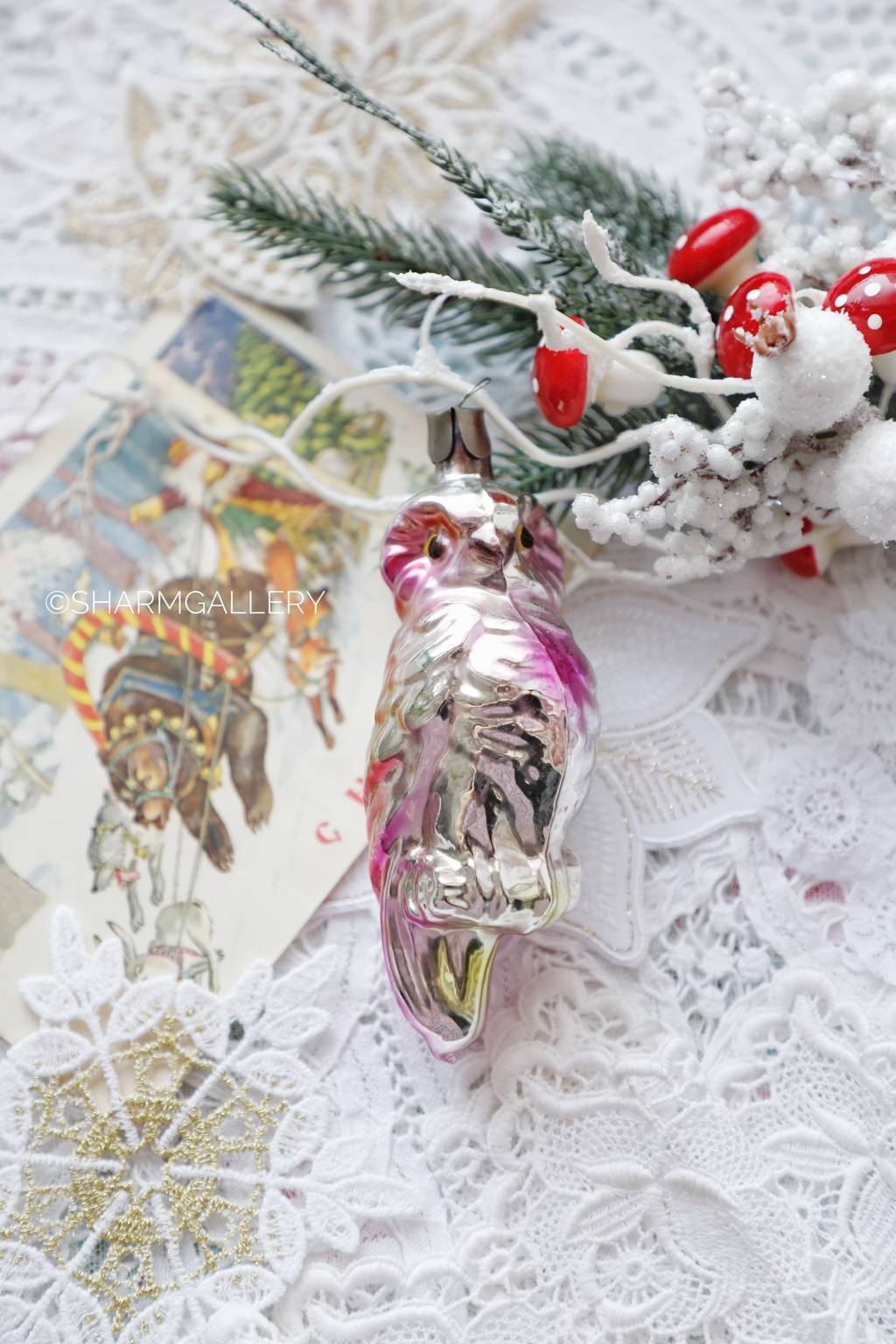 Сова. №6 Елочная игрушка, стекло, СССР.