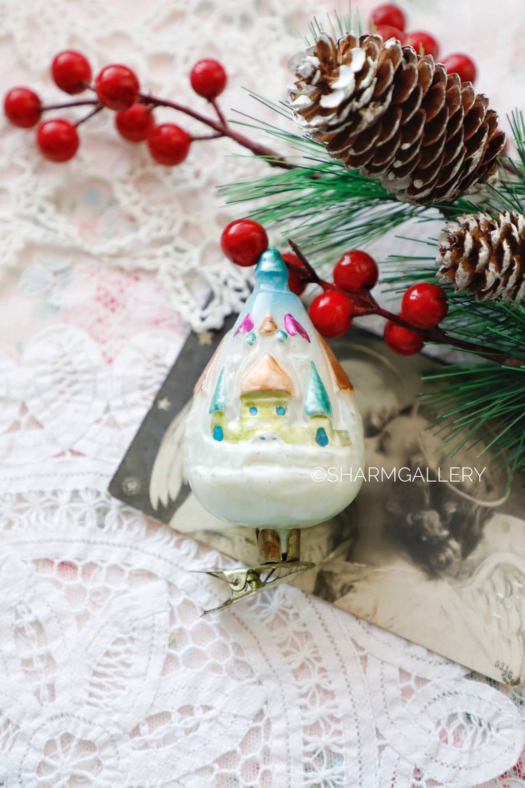 Царь - Град. №5. Старинная елочная игрушка, стекло на прищепке, СССР.