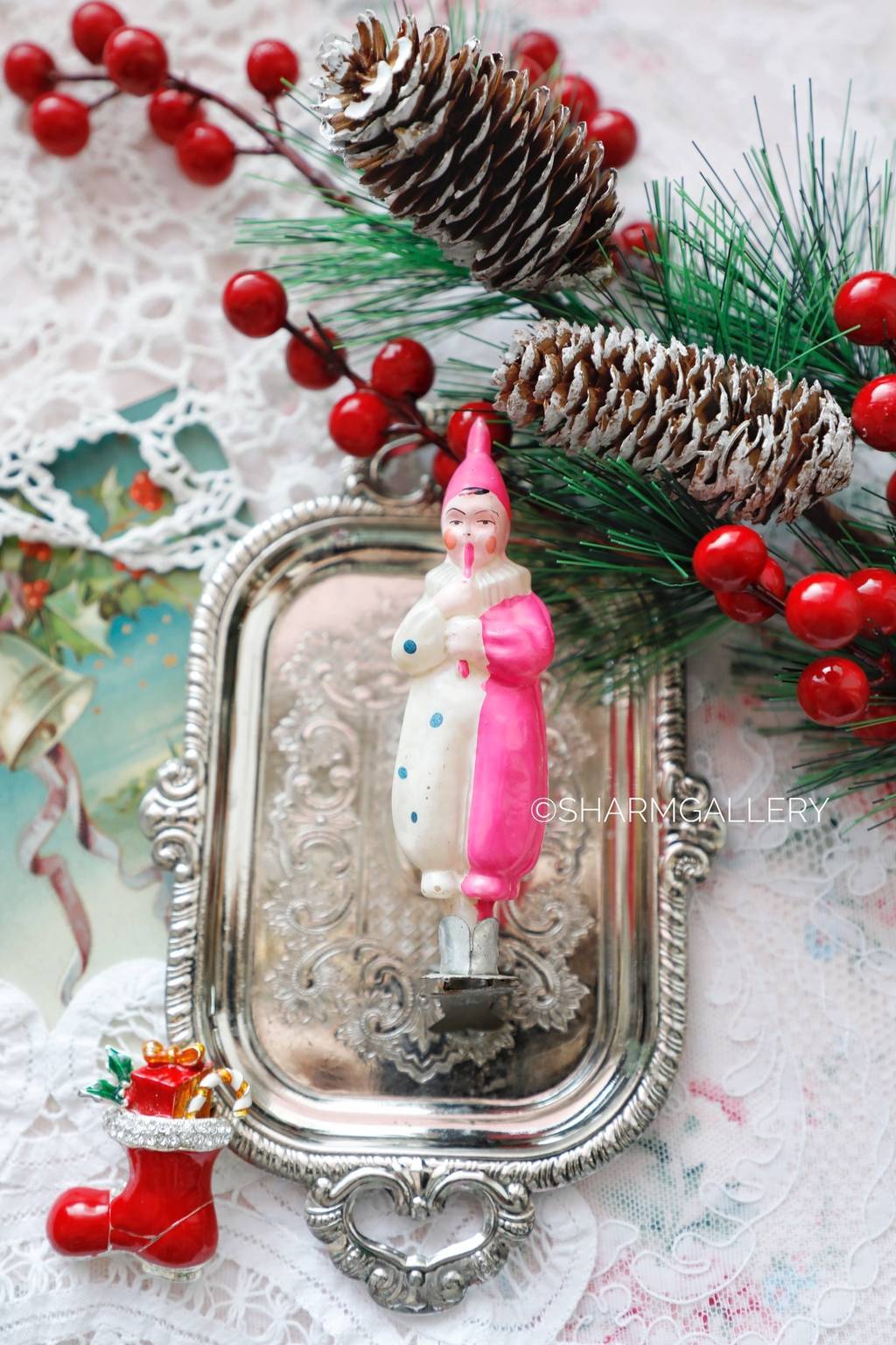 Клоун с дудочкой. №26. Елочная игрушка на прищепке, СССР.