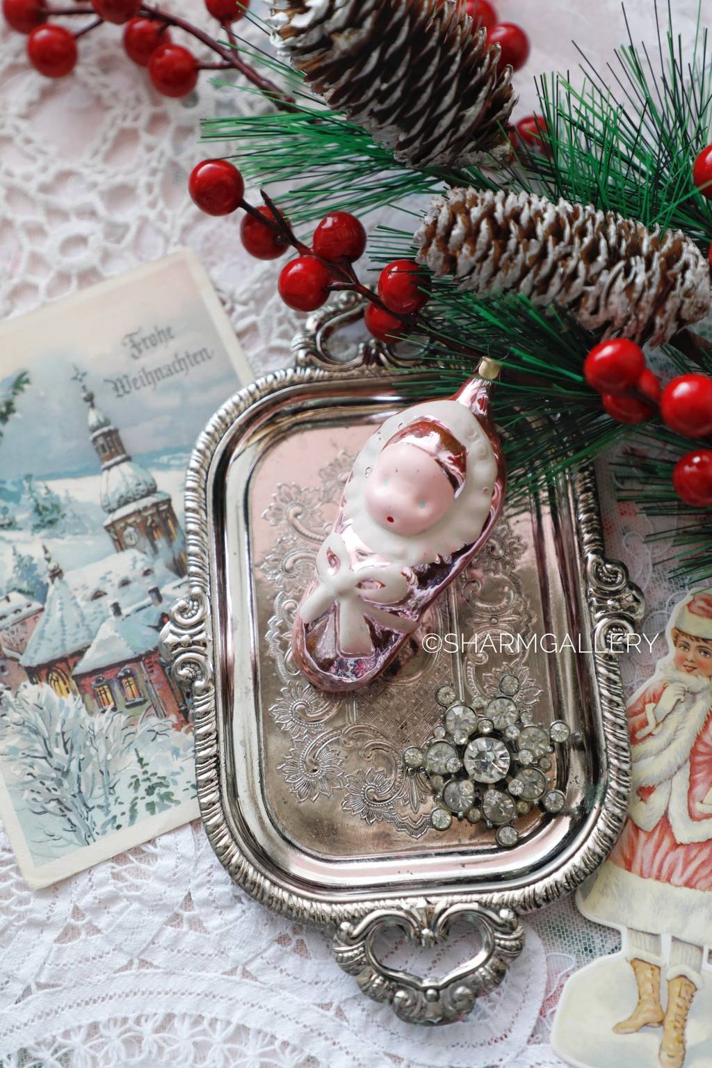 Младенец №8. (розовый) Винтажная елочная игрушка, стекло СССР.