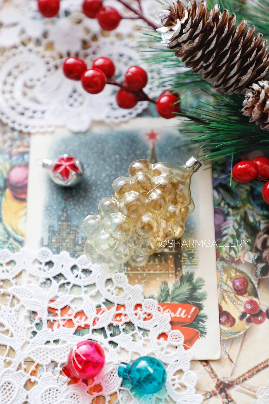 Елочная игрушка Виноград. №4. Стекло, СССР.