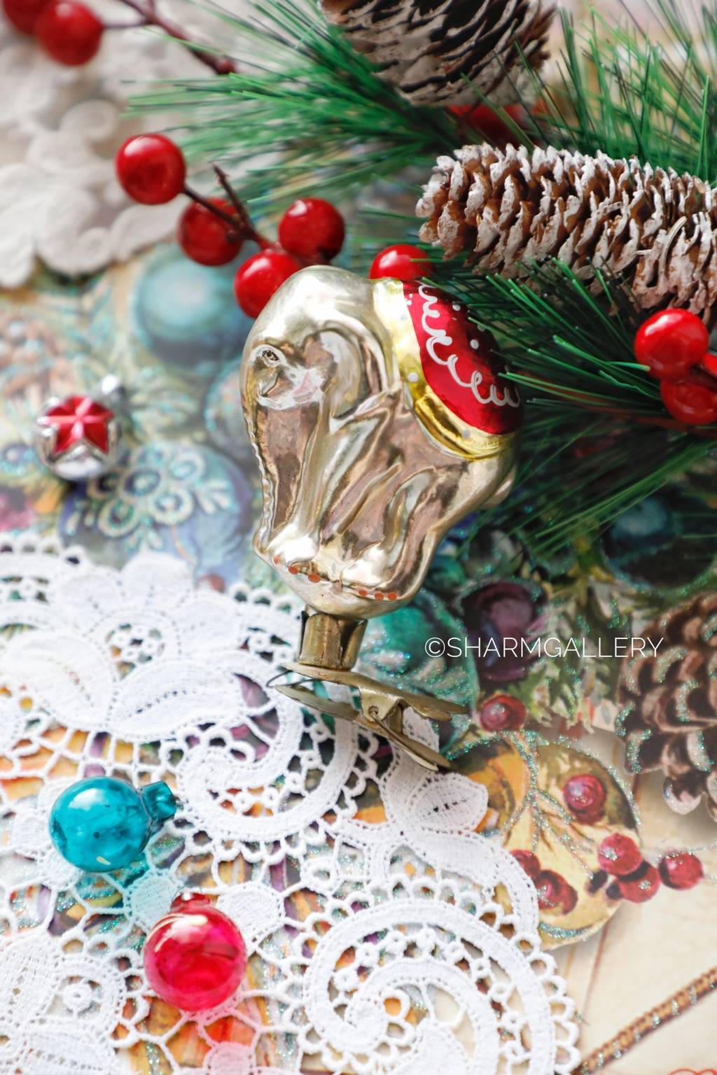 Елочная игрушка Цирковой слон №2, стекло на прищепке, СССР.