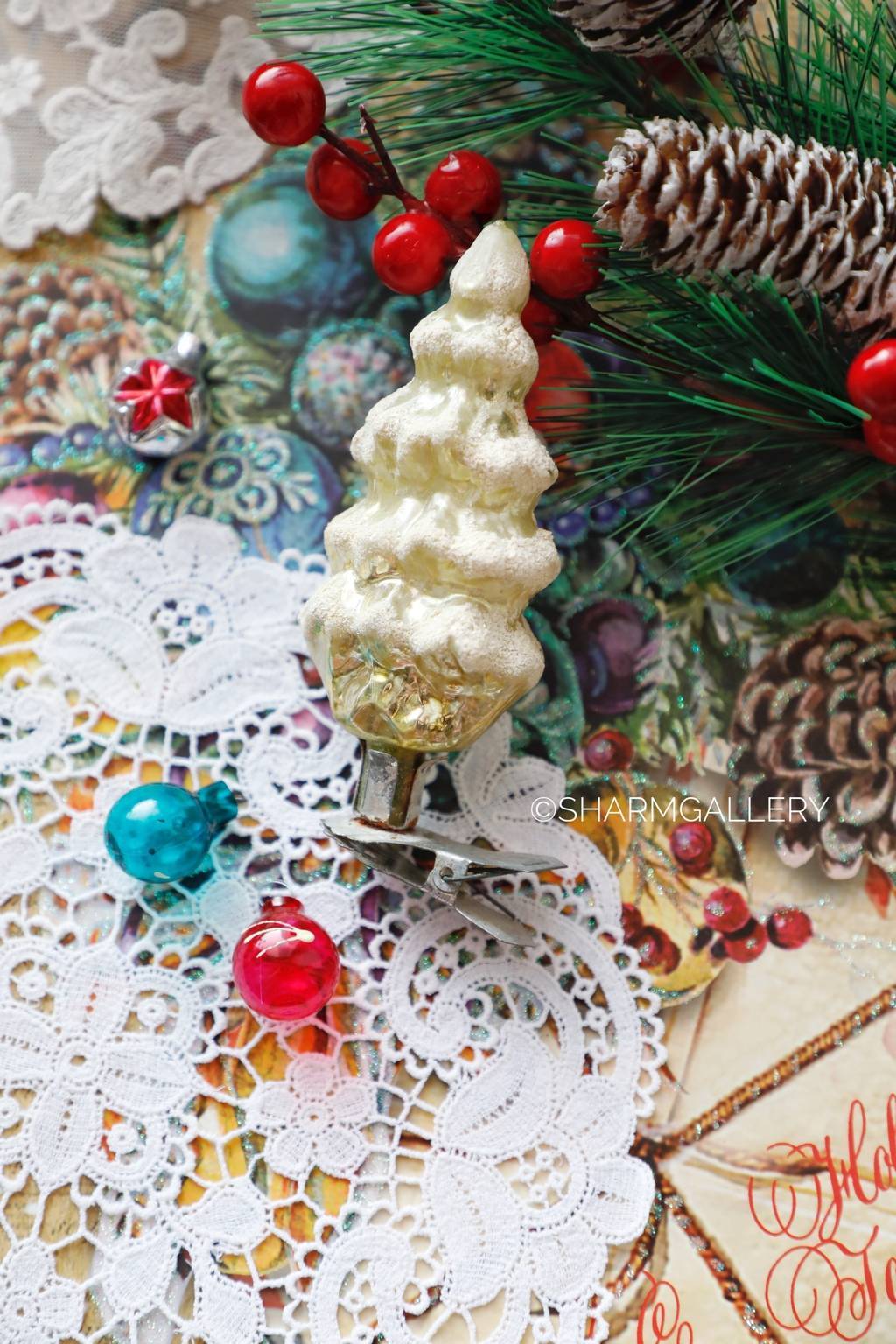 Заснеженная елочка из сказки Морозко. №3. Елочная игрушка, на прищепке, СССР.