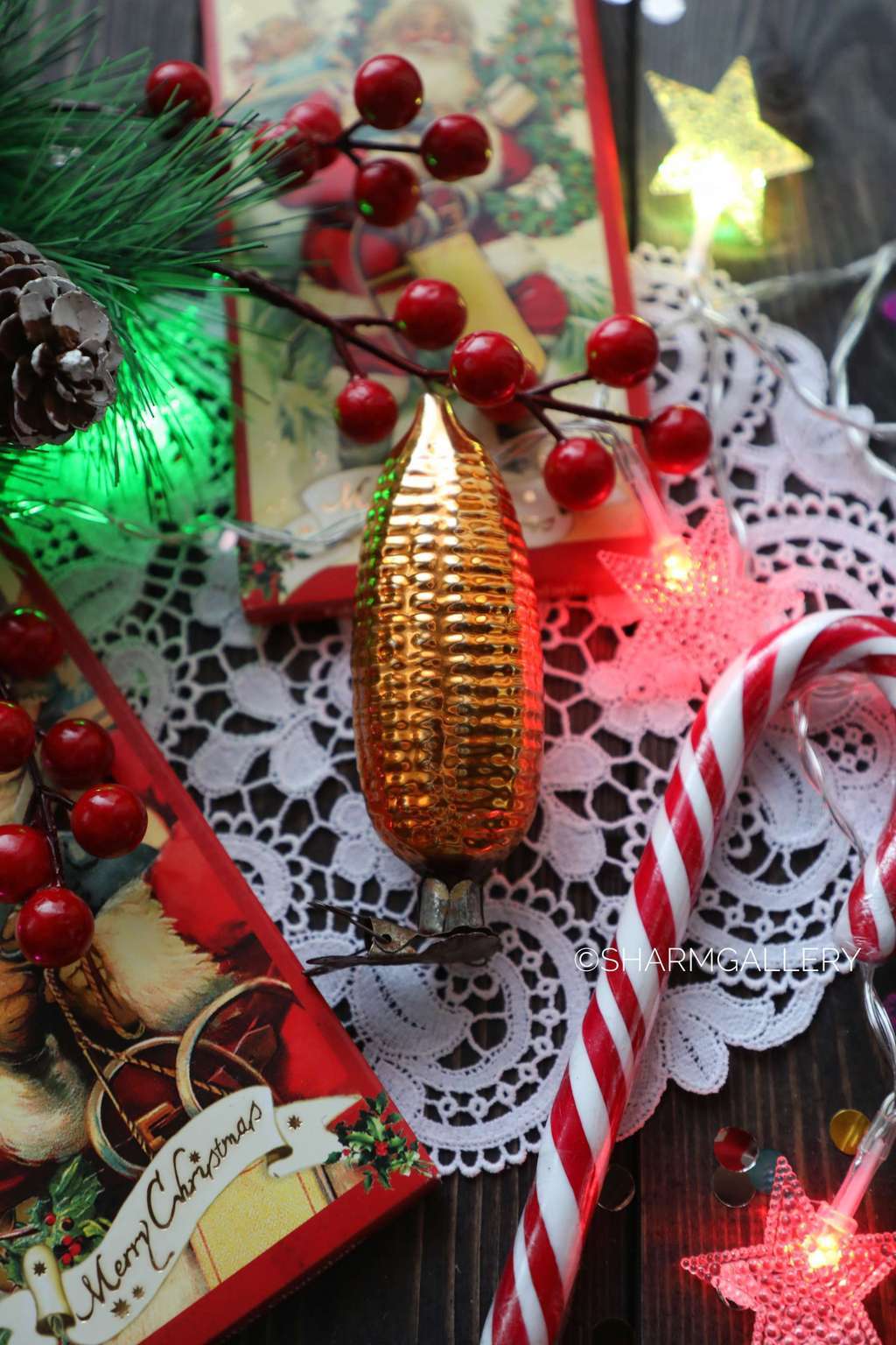 Кукуруза №3. Елочная игрушка, стекло на прищепке, СССР.