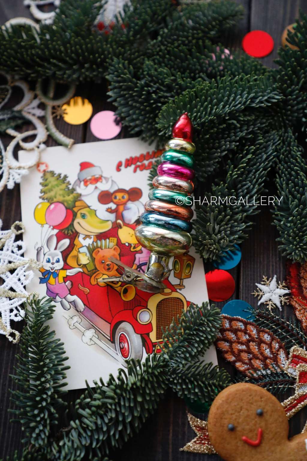 Пирамидка - елочка. №19 Елочная игрушка, стекло на прищепке, СССР.