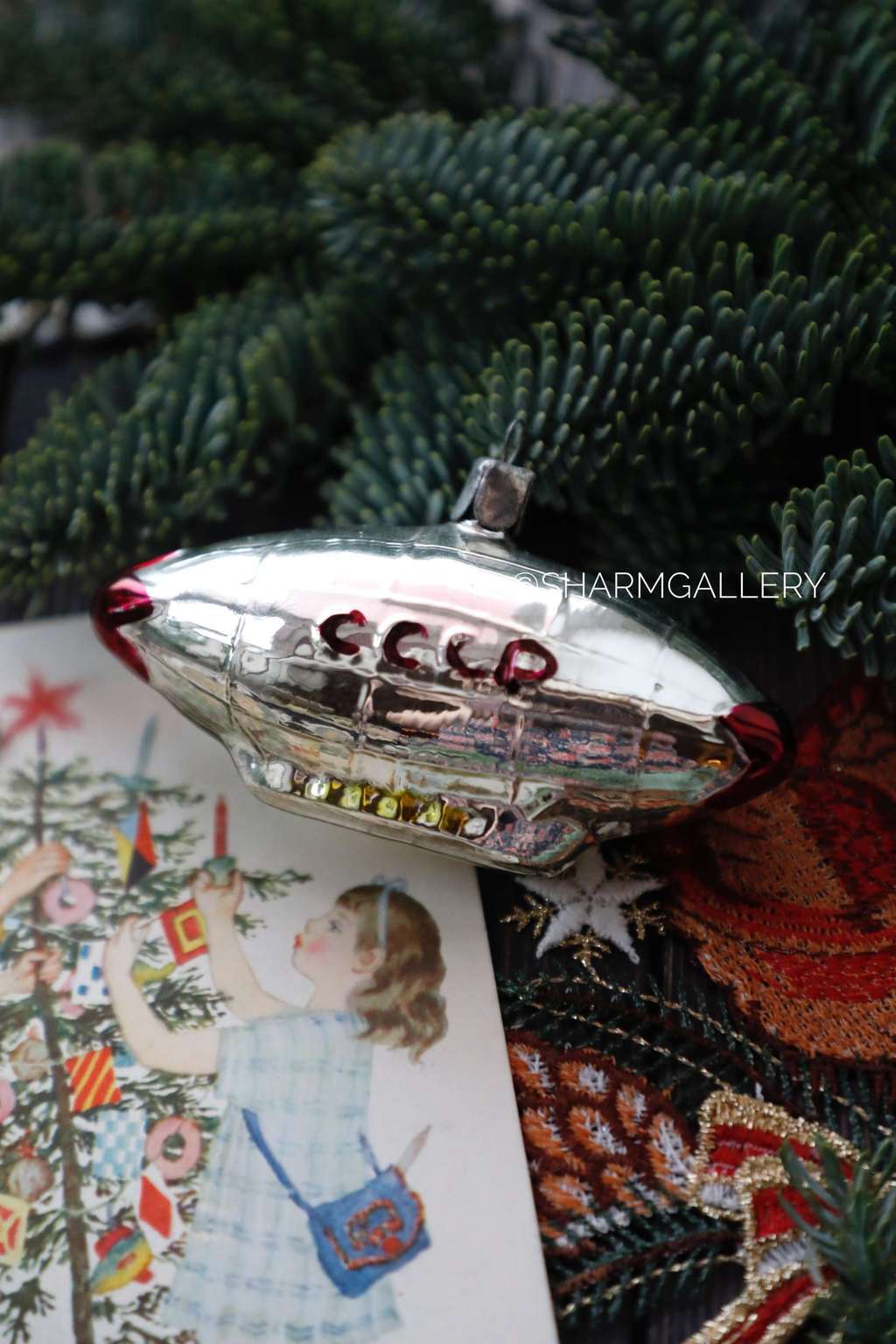 "Дирижабль". №2. Редкая, антикварная елочная игрушка, стекло. СССР.